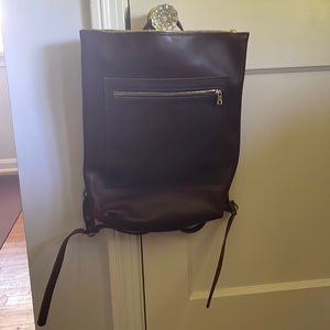 Portland Leather Goods Cognac leather laptop backpack with gold hardware